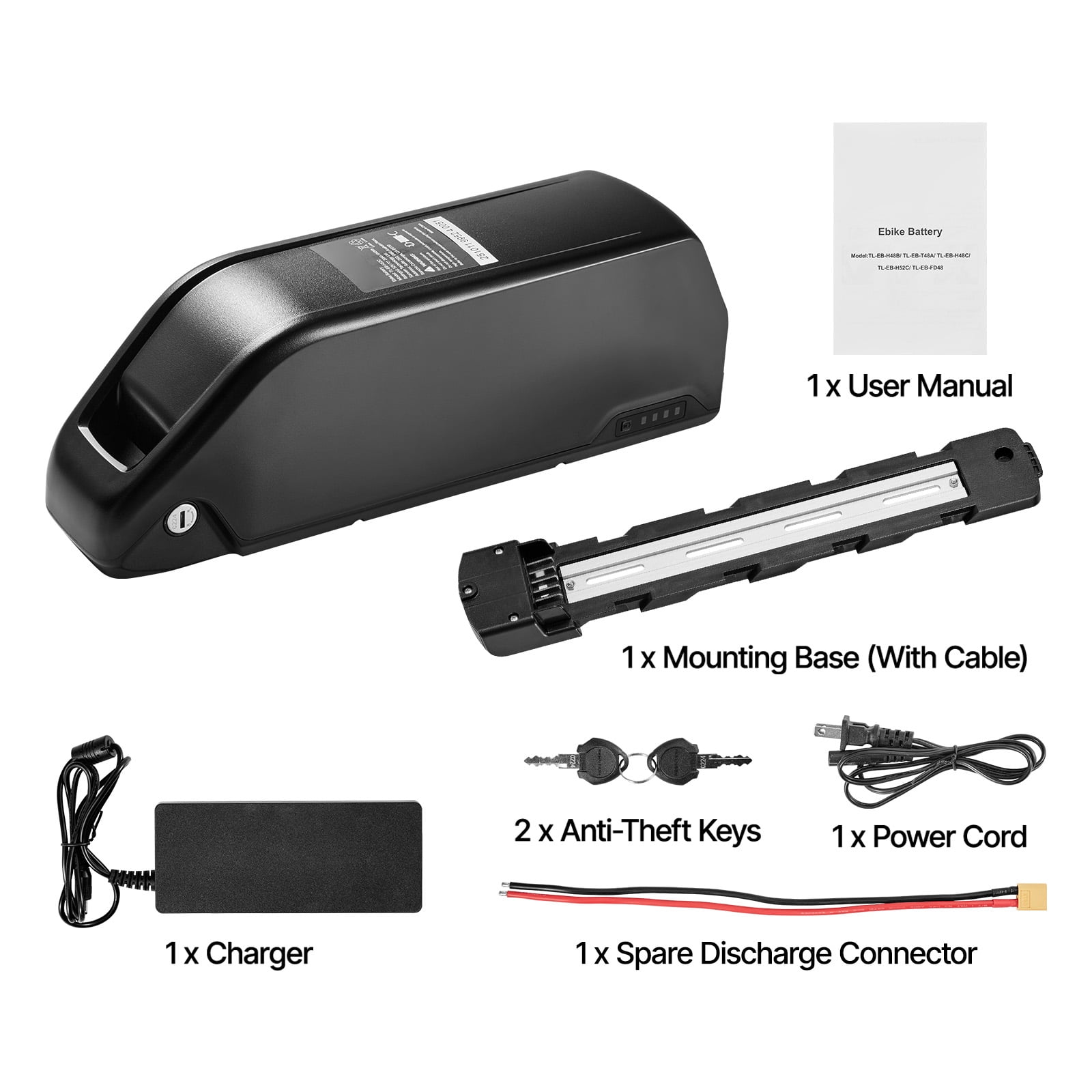 KFFKFF 52V 20Ah Electric Bike Lithium Battery Pack with BMS, 3A Charger, Lock, and Indicator for 1500W E-Bike Motors, Detachable Replacement Kit with Discharge Socket
