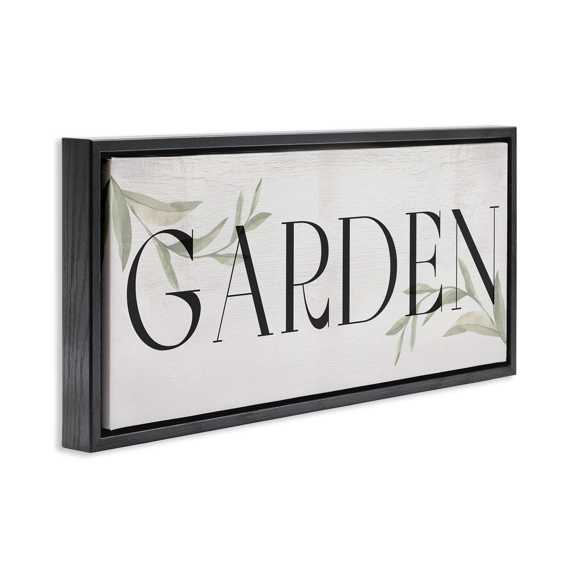 Stupell Industries Garden with Plant Sprigs Plants & Flowers Painting Black Floater Framed Canvas Art Print Wall Art, 25 x 11