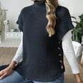 thumbnail image 4 of Htigea Women's Turtleneck Sweaters Solid Cap Sleeve Pullover Side Button Down Jumper Fall Knitted Vest Tops Navy Free Size, 4 of 6
