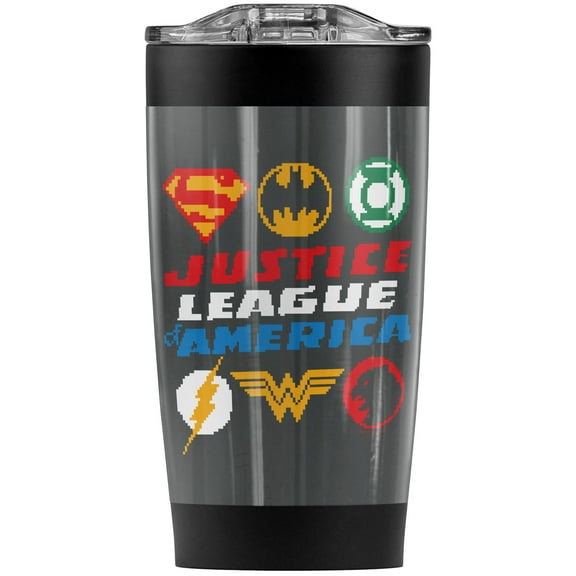 Justice League Pixel Logos Stainless Steel Tumbler 20 oz Coffee Travel Mug/Cup, Vacuum Insulated & Double Wall with Leakproof Sliding Lid | Great for Hot Drinks and Cold Beverages