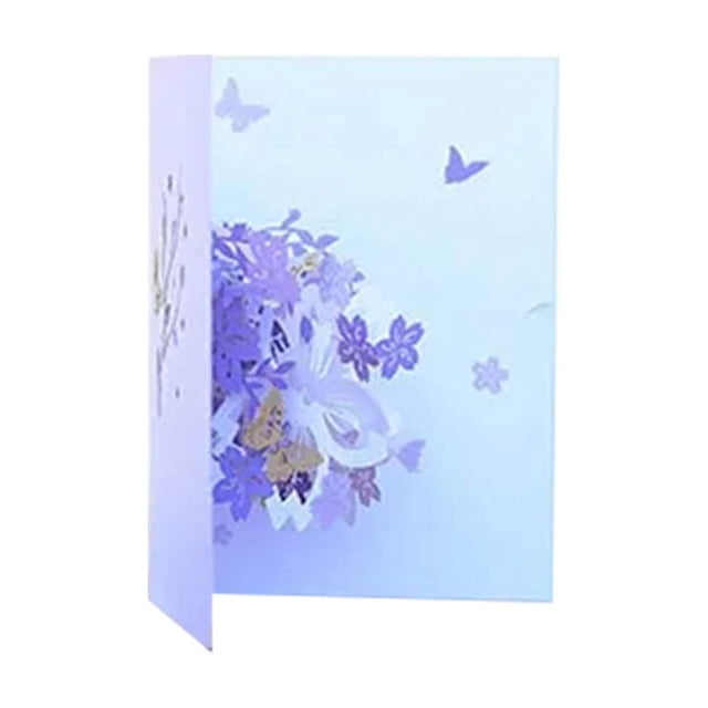 Greeting Card Color Printing Cherry Flower Three Panel Card with Intricate Hollow Paper Carving and Purple Blessings Greeting Card for All Occasions