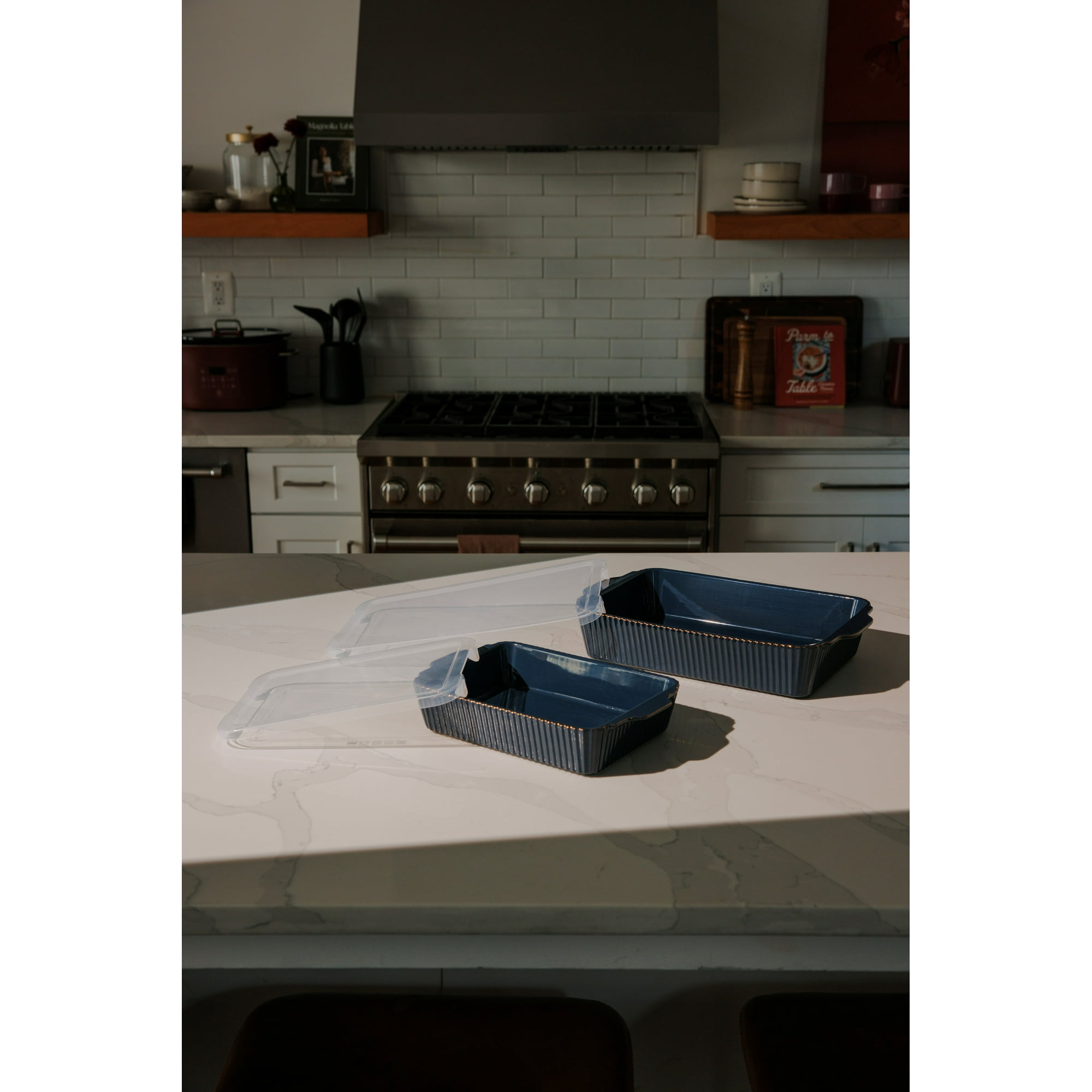 Thyme & Table 4-Piece Stoneware Bakeware Set, Atlantic Blue