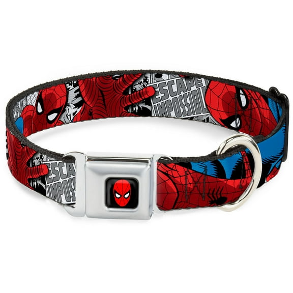 Marvel Comics Pet Collar, Dog Collar Metal Seatbelt Buckle, Spider Man Action Escape Impossible Gray, 11 to 16.5 Inches 1.0 Inch Wide