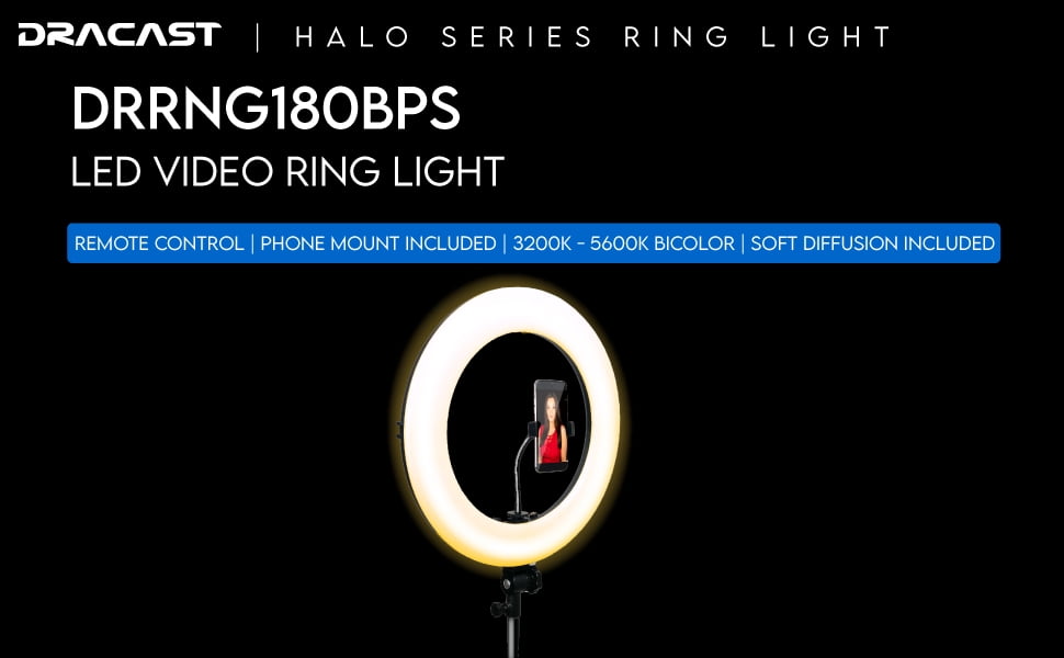 Dracast Halo Plus Series 180 Bicolor LED Ring light with Stand Kit