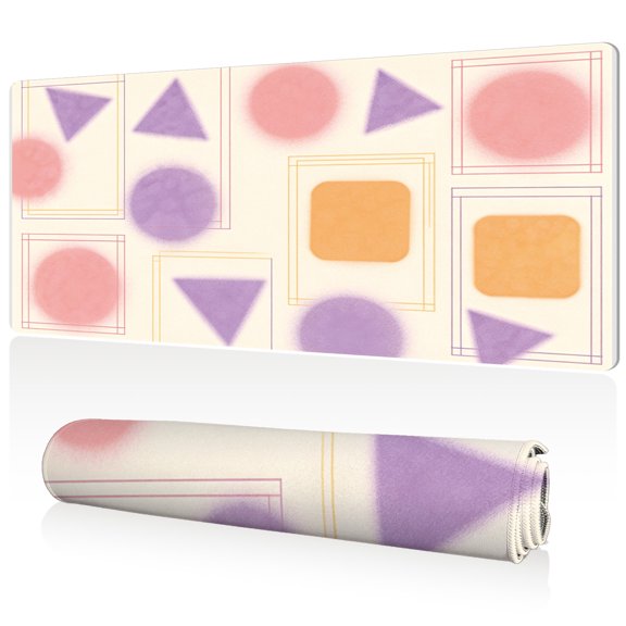 LIVEKEY Mouse Pad 80x40cm Extra Large Non Slip Stitched Edges Full Coverage Durable Easy Clean Geometric Shapes with Circles Triangles Rectangles Art for Gaming Office