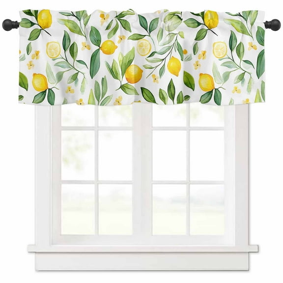 Pastoral Lemon Valances for Windows Farmhouse Kitchen Curtains Valances Rod Pocket Valance Curtains for Kitchen Windows Summer Botanical Leaves Watercolor Window Valances for Bathroom Bedroom 60"x18"