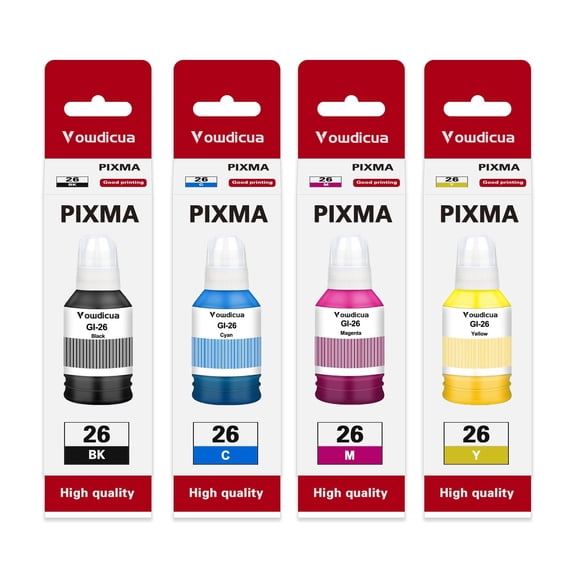 GI-26 GI26 Ink Refill Bottles Replacement for Canon GI-26 GI26 Ink GX3020 GX4020 GX5020 GX6020 GX6021 GX7020 GX7021 Printer (4-Pack Black Cyan Magent
