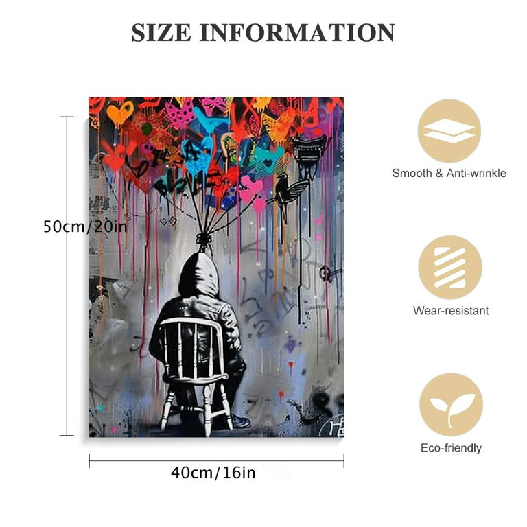 Banksy Style Graffiti Canvas Wall Art - 18x24 Inch Framed Abstract Painting For Bedroom, Office, Dorm