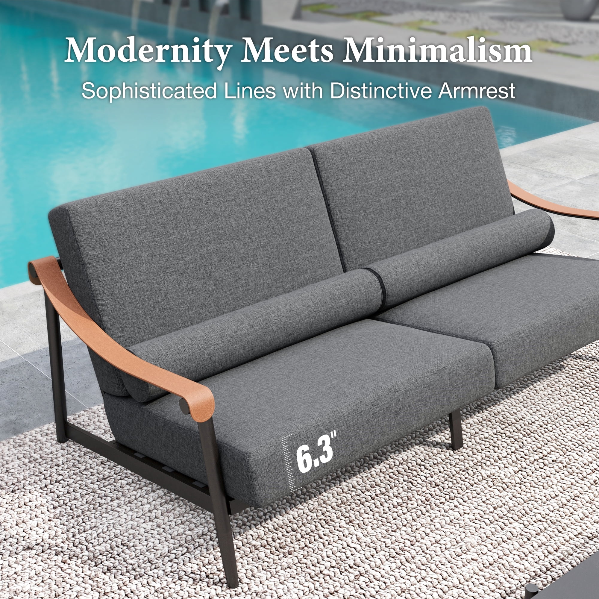 SUMMIT LIVING 5-Piece Metal Outdoor Furniture Sets with 2 Coffee Tables, Sectional Patio Conversation Set with 6.3" Extra Thick Cushions, Dark Gray