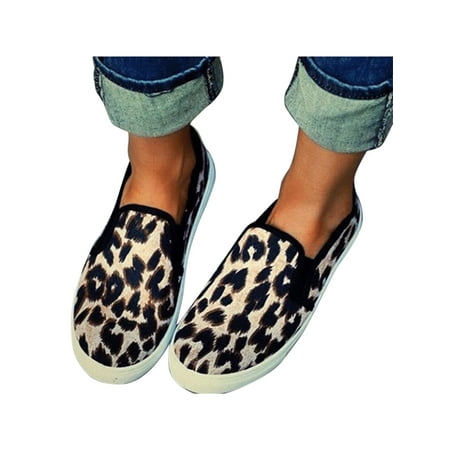 Womens Leopard Print Trainers Sneakers Casual Sport Running Pumps Slip On