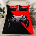 thumbnail image 2 of Manfei Game Console Print Queen Sheet Sets, Black Red Flat Sheet, Video Gaming Player Queen Fitted Sheet, Lightweight Room Decor, 4-Piece, 2 of 7
