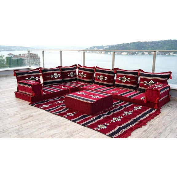 Burgundy Arabic Majlis, Floor Seating Cushion for Adults, Futon Sofa Bed, Sectional Sofa, Turkish Sofa, Foldable Sofa Couch, Sleeper Sofa Bed