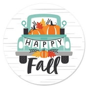 Big Dot of Happiness Happy Fall Truck - Harvest Pumpkin Party Circle Sticker Labels - 24 Count
