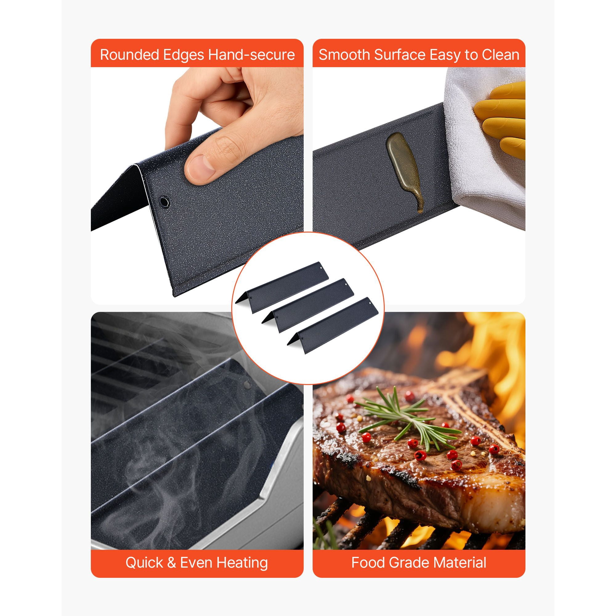 Flavorizer Bars 3-Pack Snowflake Porcelain Enameled Steel Compatible with Weber Spirit I and II 200 Series Gas Grills