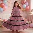 thumbnail image 6 of Girls Summer Maxi Dress Kids Striped Short Sleeve T-Shirt Dress for School Casual Dress with Pockets Red 7-8 Years, 6 of 7