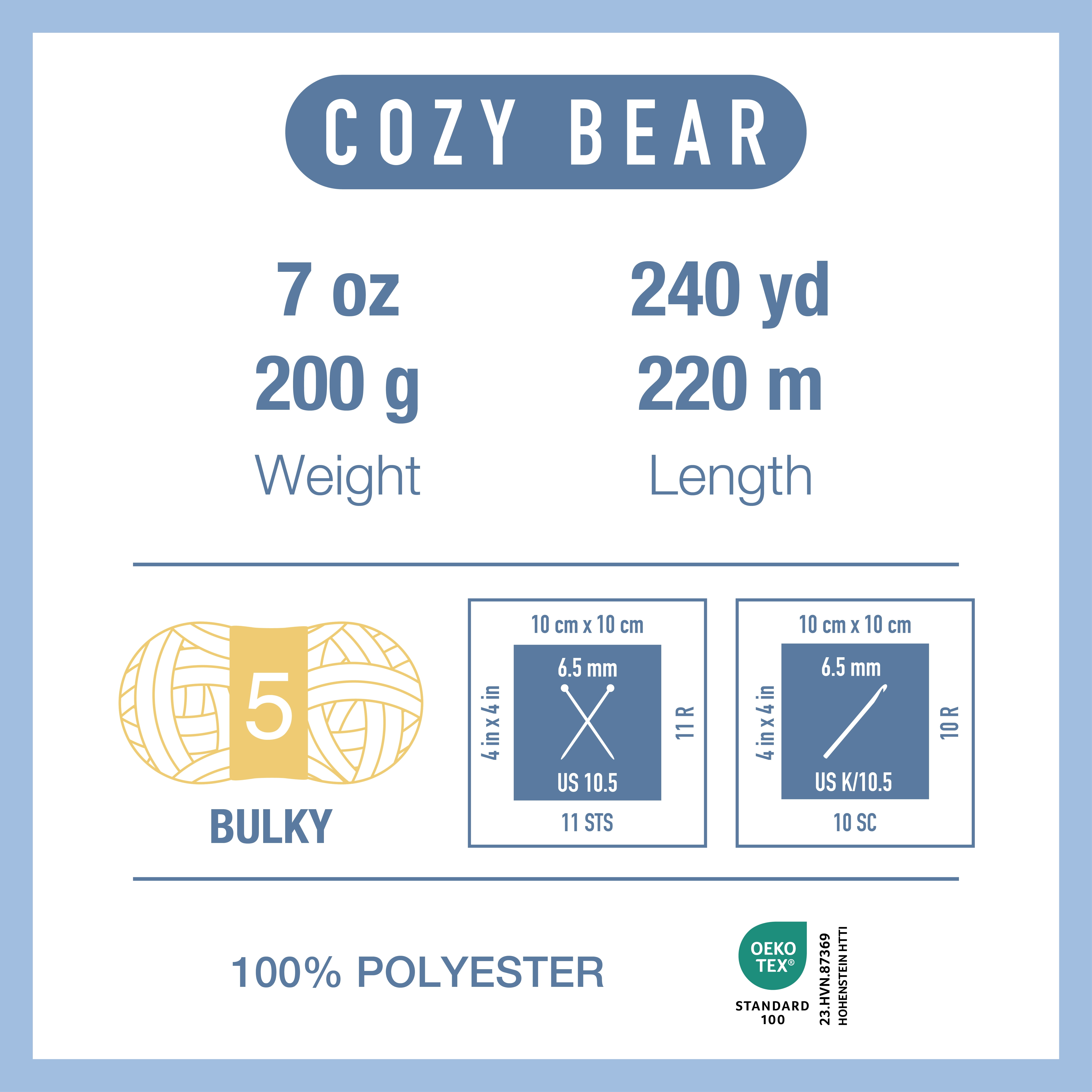 CBC Cozy Bear Gauge 5 Bulky Yarn - 2 Pack (7 oz / 200 g, 240 yards Each Skein), Sage, Chenille Yarn for Crocheting, Knitting, and Amigurumi