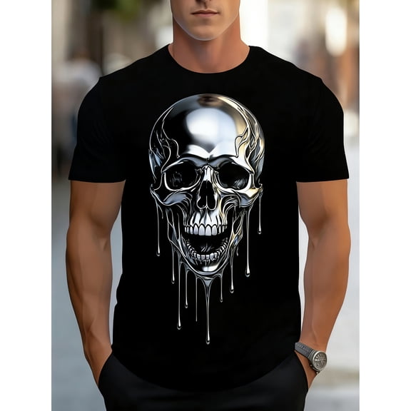 Men's Chrome Metallic Dripping Skull Graphic T-Shirt