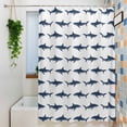 thumbnail image 3 of Abstract Sharks Shower Curtain, 72" x 84", Navy Blue Fish Simple Style Ocean Life Waterproof Bathroom Curtain Washable Shower Curtain Set with 12 Hooks, 3 of 8