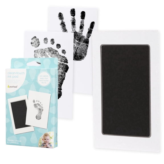 Pearhead Newborn Handprint or Footprint Clean-Touch Ink Pad, 2 Uses, Black