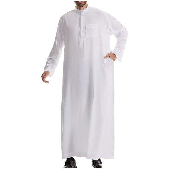 LOVZFMLL Jackets for Men's Solid Muslim Robe Arab Middle Robe Long Style Long Sleeve Standing Neck Pocket With Zipper Pullover Fashion Casual Robe