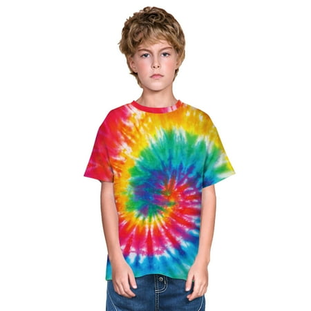 

Teen Kids Little Girls Boy Tie Dyed Print Casual Short Sleeve Blouse T Shirts Tee Tops Summer Clothes For 5-14 Years