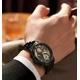 thumbnail image 3 of Reloj De Hombre Cuarzo De Tres Botones Impermeable Fecha Correa Negro Bisel Dorado Fondo Negro, 3 of 7