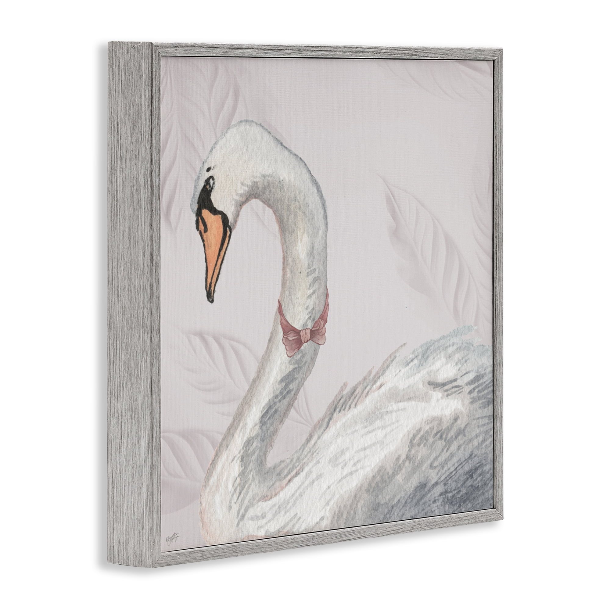 Stupell Industries Soft Classic Swan & Bow Gray Framed Giclee Art, design by Elizabeth Medley