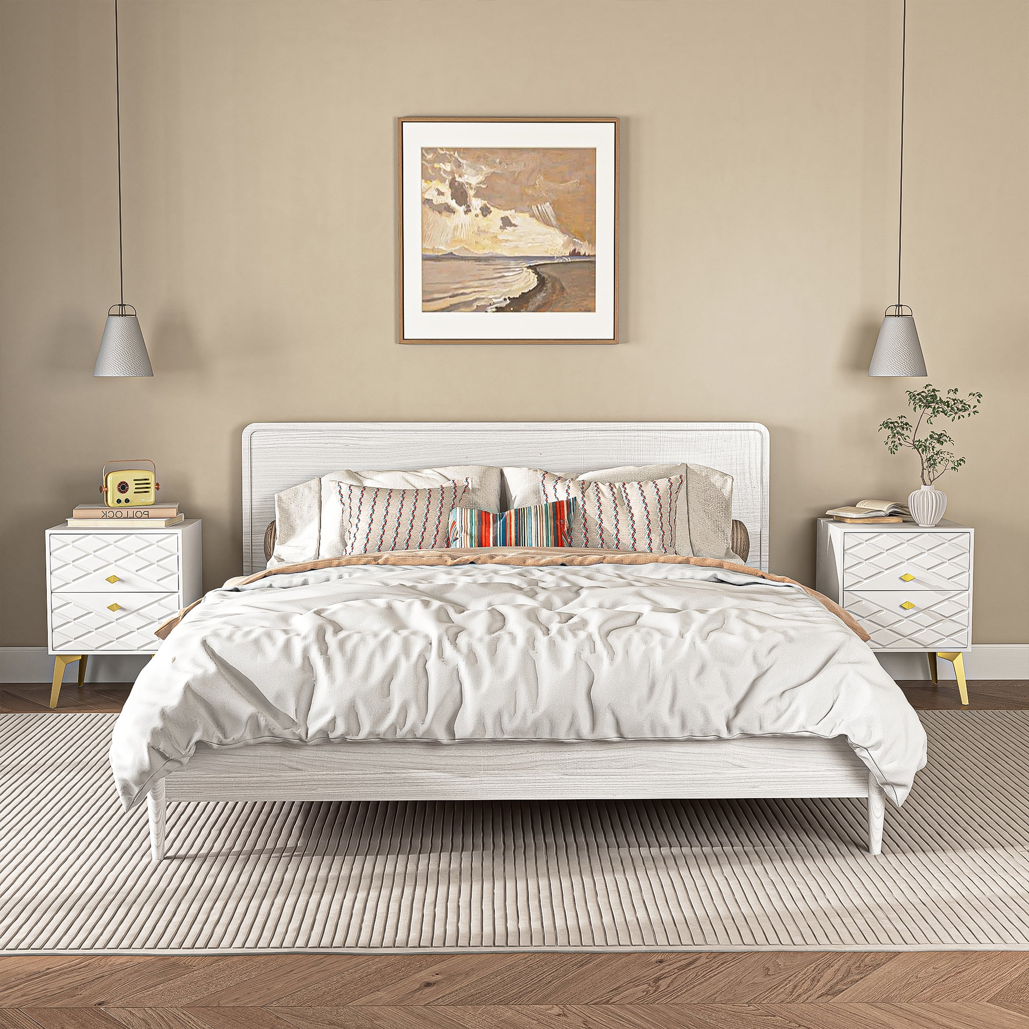 Finihen Carved Nightstand Set of 2, End Table with 2 Drawers, Dual Night Stand with Metal Legs, 21" Tall for Bedroom Living Room, White Finihen Carved Nightstand Set of 2, End Table with 2 Drawers, Dual Night Stand with Metal Legs, 21" Tall for Bedroom Living Room, White