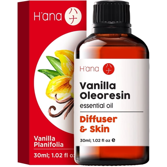 H'ana Vanilla Essential Oil for Diffuser & Skin, Therapeutic Grade Fragrant and Long Lasting Vanilla Oil Perfume - 1 fl oz