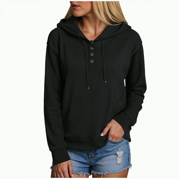 Towmus Womens Sweatshirts with Hood Half Button Collar Hoodies Drawstring Sweatshirts Hoodie Pullover Tops S-4XL