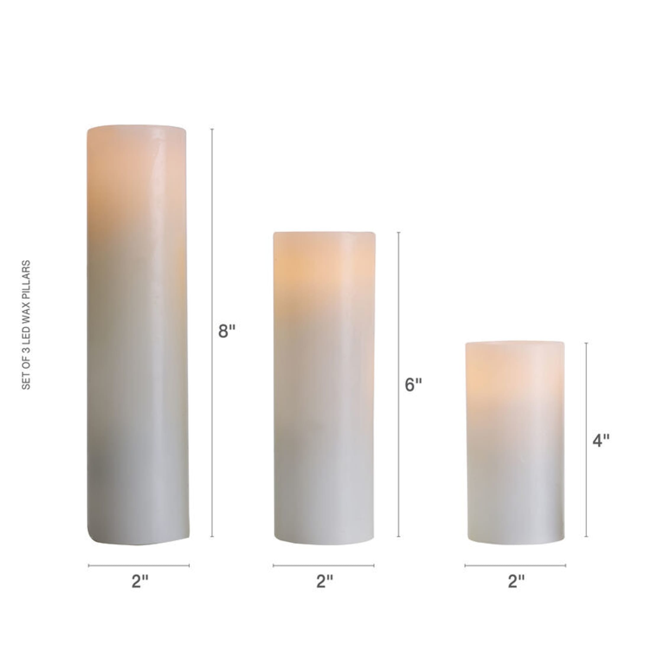 Pfaltzgraff 2X4, 2X6 and 2X8 inch, Wax Led Candles, Set of 3, White