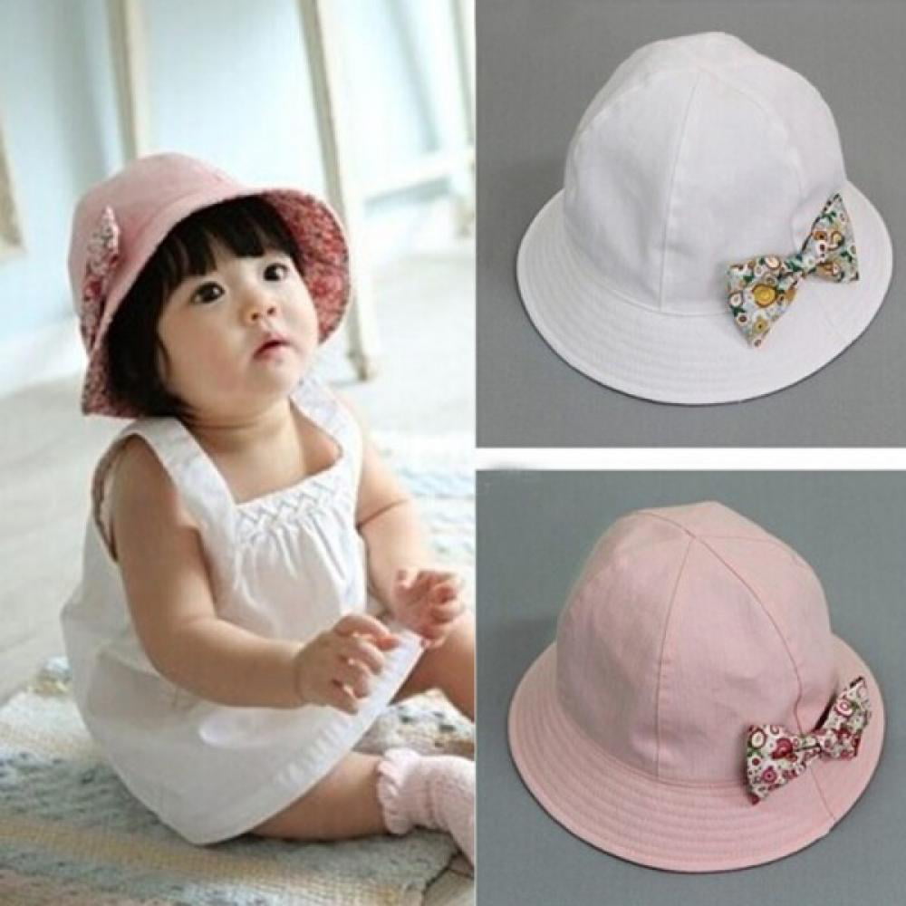 Bow Baby Girls Bucket Hat Infant Toddler Summer Cap Sun Protect Kids Hat for Girls 