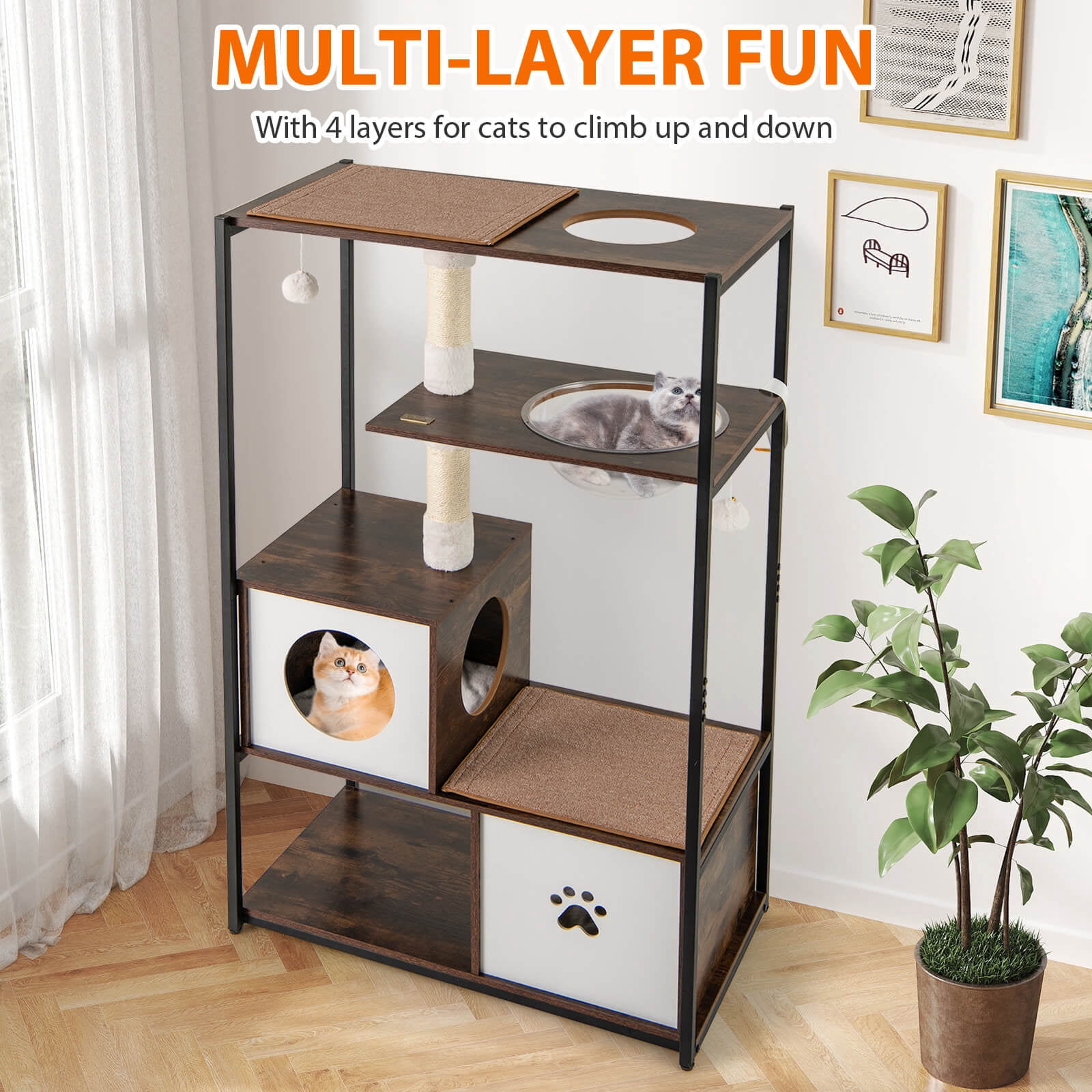 Costway 52" Tall Wooden Cat Tree with Metal Frame 2 Condos Sisal Scratching Posts