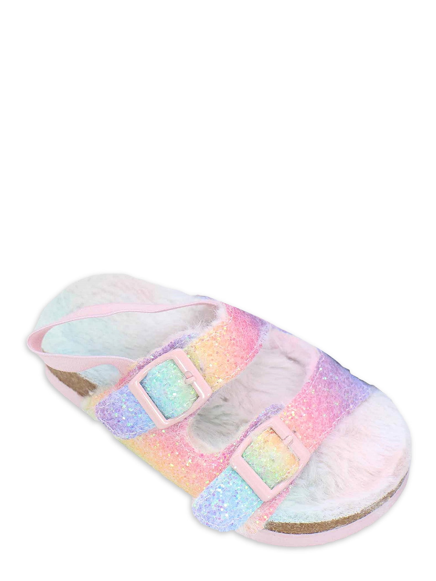 Kids Girls Faux Fur Sliders Summer Sandals Slides Beach Holiday Flip Flops Size 