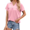 thumbnail image 4 of vigerkar Women Summer Tops Collared V Neck Polo Shirts Flowy Pleated Tunics Trendy Roll Short Sleeve Blouses Pink, M, 4 of 9