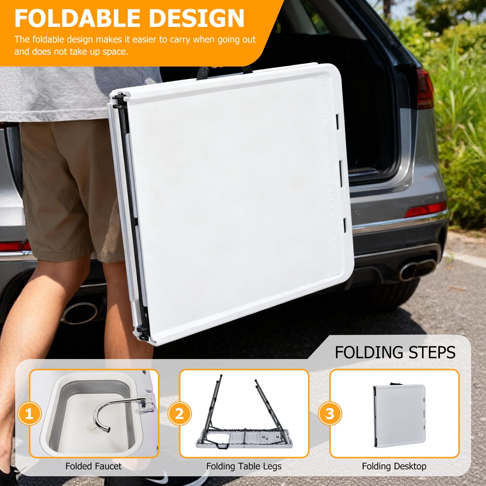 Folding Fish Cleaning Table, HDPE All-in-One Outdoor Sink Station, Heavy-Duty Stable Frame Portable Table with Faucet Trash Bin Storage Bag for Campsite Fishing Backyard Tailgate
