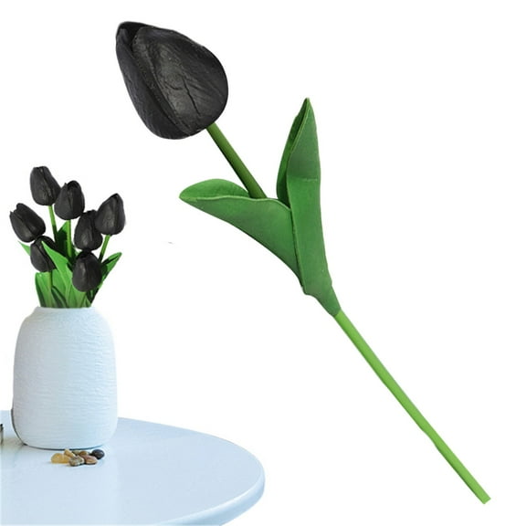 3Pc Tulip Artificial Flower Black, Artificial with Stems Flowers Realistic Natural Looking Leaves for Wedding Bouquets Centerpieces Home Decor