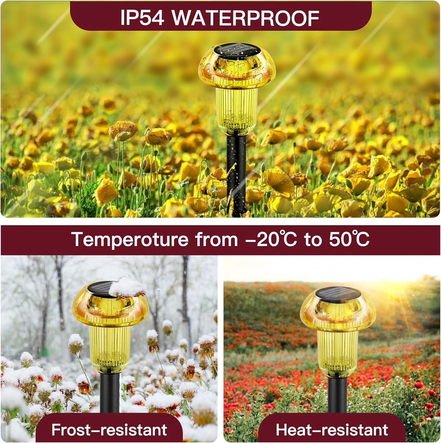 Orange Solar Lights Outdoor 4 Pack LED Christmas Decorations Solar Mushroom Lights Outdoor Waterproof, Landscape Lighting Garden Stake Lights, Outdoor Solar Lights for Yard, Garden
