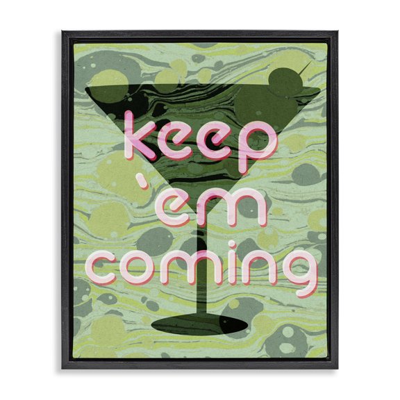 Stupell Industries Contemporary Keep 'Em Coming Green Martini Black Floating Frame Canvas Art, 25 x 31, by Lil' Rue