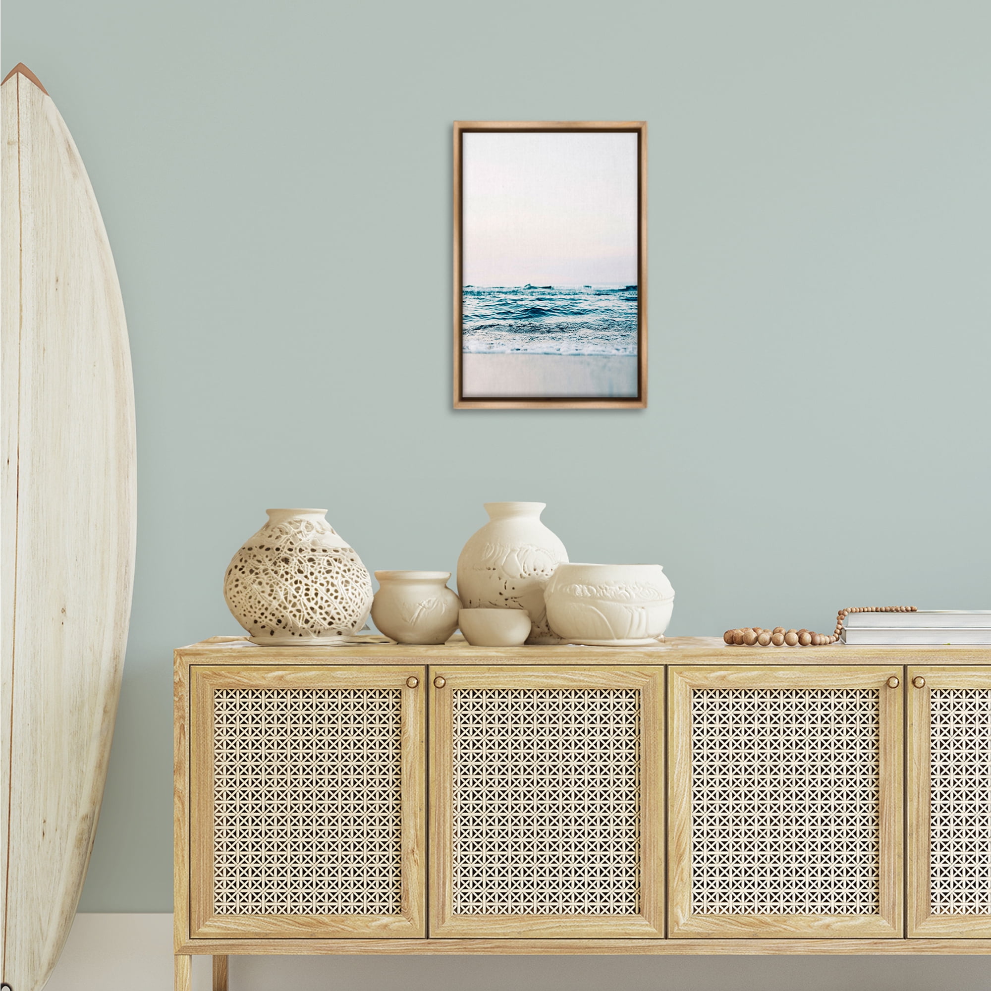 Stupell Industries Subtle Beach Waves Coastal Photography Brown Floater Framed Canvas Art Print Wall Art, 17 x 25