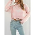 thumbnail image 2 of Nituyy Chandail Court d'Automne pour Femmes Motif Papillon Manches Longues Col Rond Ourlet Déchiré Tricot, 2 of 6