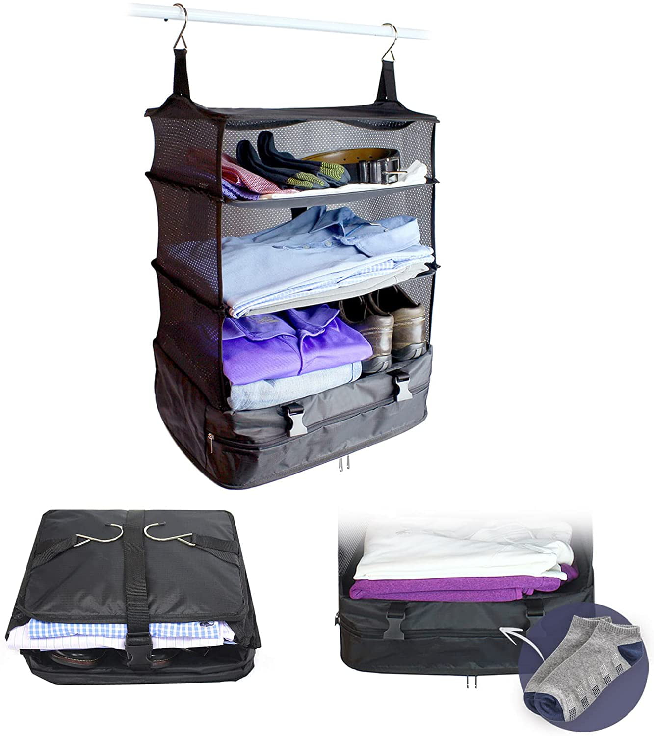 Stow-N-Go Travel Luggage Organizer and Packing Cube Space Saver With ...