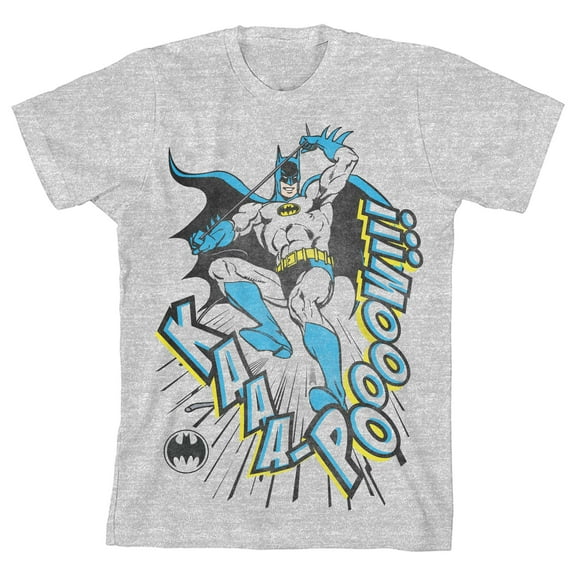 Batman Kaaapoooow Landing Boy's Heather Grey T-shirt-Medium