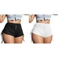 thumbnail image 1 of 2 Pack(Black 1PCS & White 1PCS) Multipack Casual Printed Summer Drawstring Shorts Women's Side Pants Soild Color Pants, 1 of 6