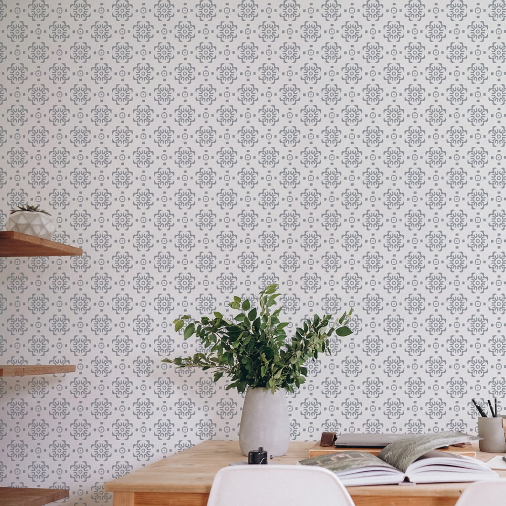 Tempaper Decorative Tile Grey Peel and Stick Wallpaper, 20.5" x 16.5'