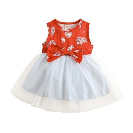 

gvdentm Toddler Girl s Polka Dots Mesh Flounce Long Sleeve Flared Shirred Dress Easter Dresses For Girls Red 18-24 Months