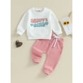 thumbnail image 2 of Bagilaanoe 2PCS Toddler Baby Girl Pants Set Letter Print Long Sleeve Sweatshirt Tops + Sweatpants 6M 12M 18M 24M 3T Kids Casual Sweatsuits, 2 of 8