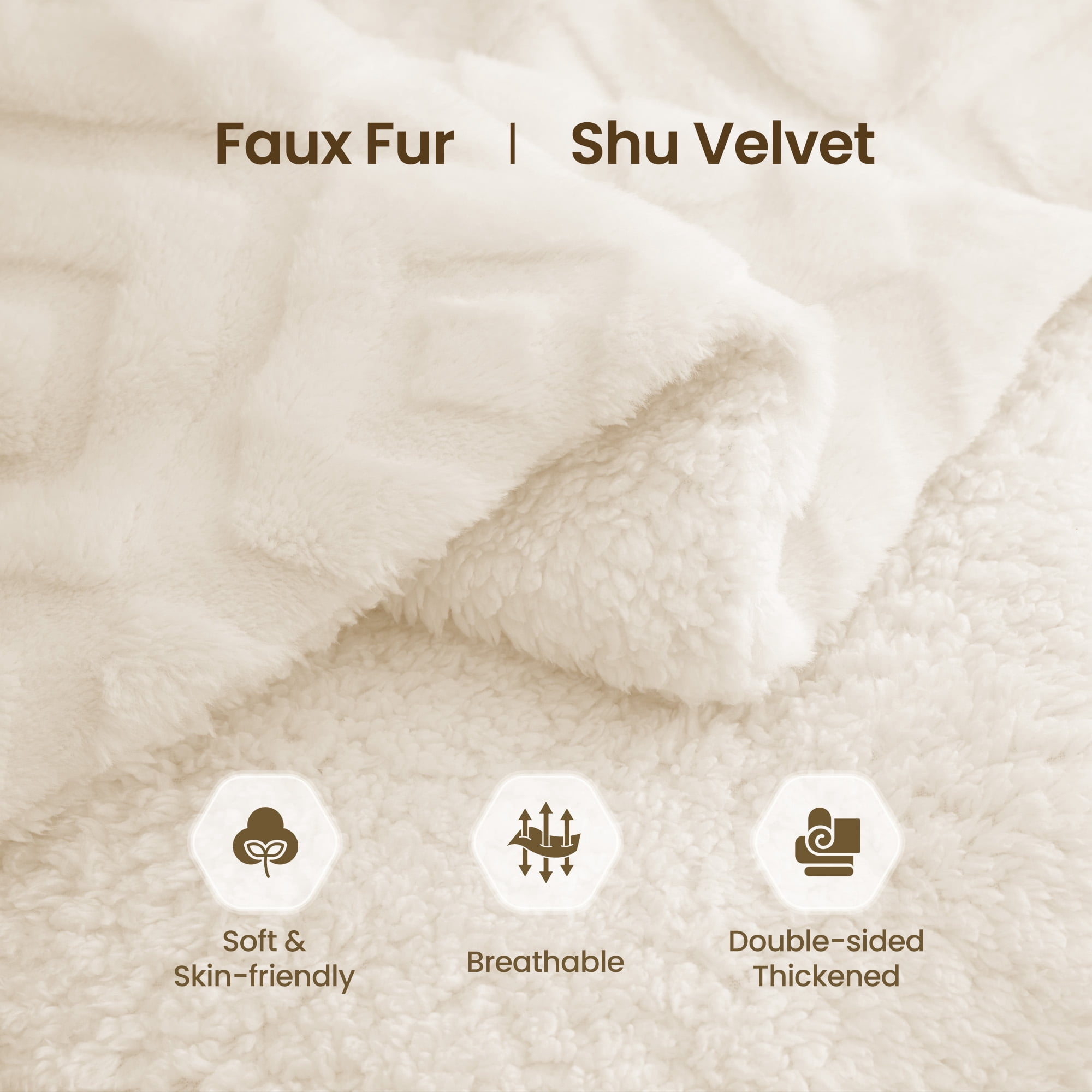 MaxKare Heated Blanket with Faux Fur & Shu Velvet, Electric Blanket Full Size with 6 Heating Levels, 10H Auto off, ETL Certified, White