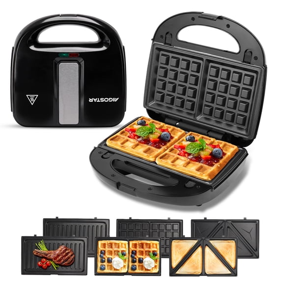 Sandwichera Electrica Waflera 3 En1 Antiadherente Negro
