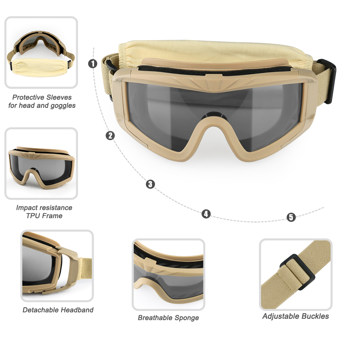 Xaegistac Airsoft Goggles Anti-Fog Safety Glasses for Hunting and Cycling